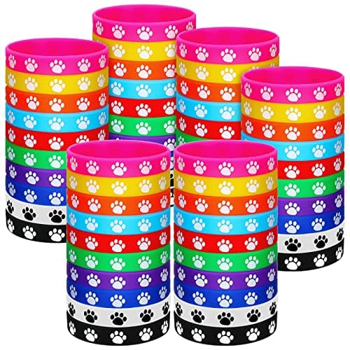 Funtery 100 Pcs Paw Print Rubber Bracelet Silicone Stretch Wristbands Dog Paw Silicone Bracelet Rubber Wristbands Dog Party Favors Birthday Party Supplies DecorationsMulticolor