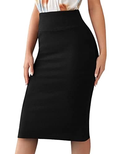 Sweet Hearts Women’s Basic Stretch Pencil Skirt- Regular & Plus Size- Below Knee Office Midi Bodycon Nylon Skirt Made in USA (Black, 1X)