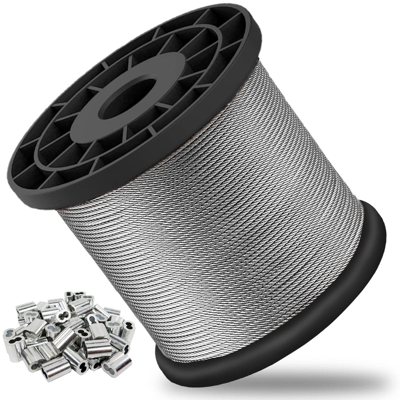 116 Wire Rope 304 Stainless Steel Cable Aircraft Cable Steel Wire 328FT with 150Pcs Crimping Sleeves Clothes Line Wires Trellis Wire 7x7 368lbs Breaking Strength