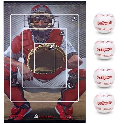 GoSports Pitch N Stick Kids Baseball Pitching Game Includes Wall Poster Target and 4 Sticky Ball Baseballs