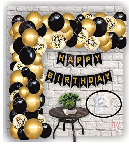 HK balloons Black Gold Confetti Birthday Balloon Arch Garland Kit Black Gold Confetti Balloons for Birthday Decorations Pack of 114 material Foil