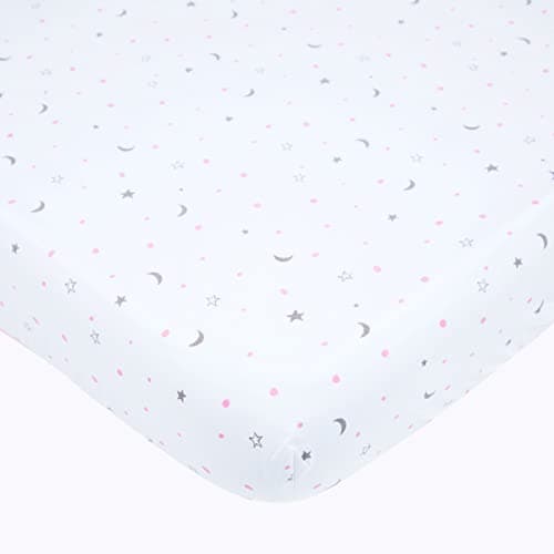 Masilo 100% Organic Cotton Crib Fitted Sheets for Crib Mattress-Baby Bed Sheet -Fits Upto 6" deep-All Round Elastic for Secure fit -Star Pink