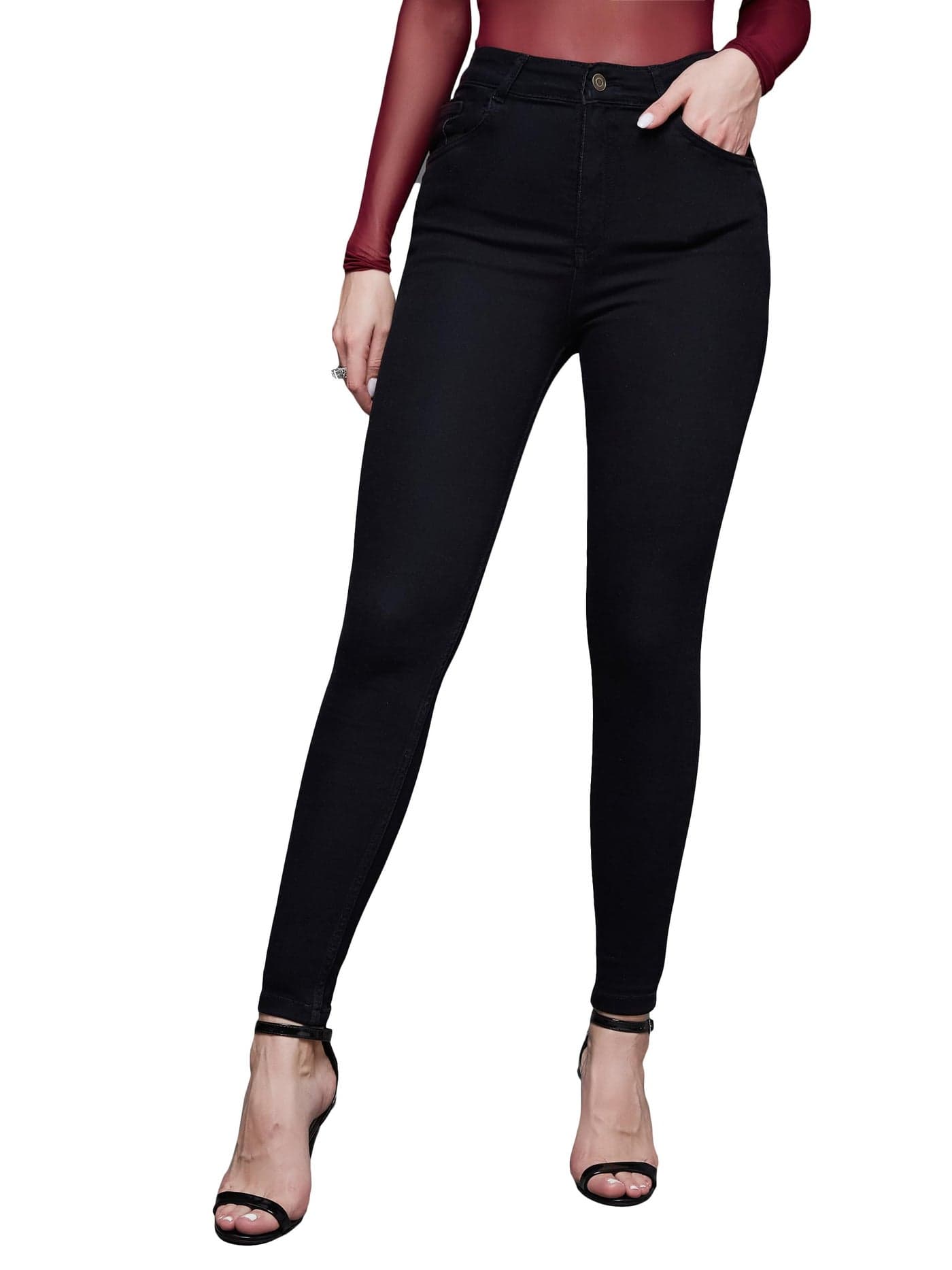 Miss Chase Women's Black Skinny Fit High Rise Clean Look Regular Length Clean Look Stretchable Denim Jeans (MCSS21DEN99-38-62 26, Black, 26)