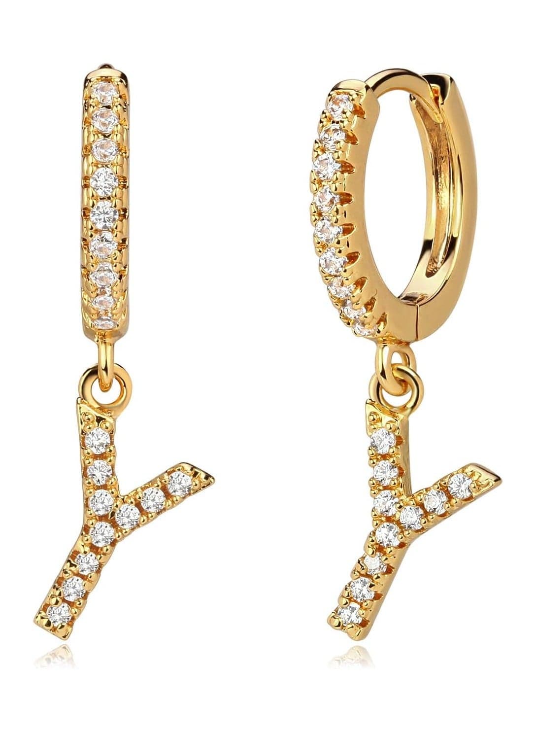 Women Huggie Hoop Earrings Gold Initial A-Z Dangle Drop Cubic Zirconia 14K Gold Filled Small Simple Hypoallergenic Personalized Jewelry - 26 Letters