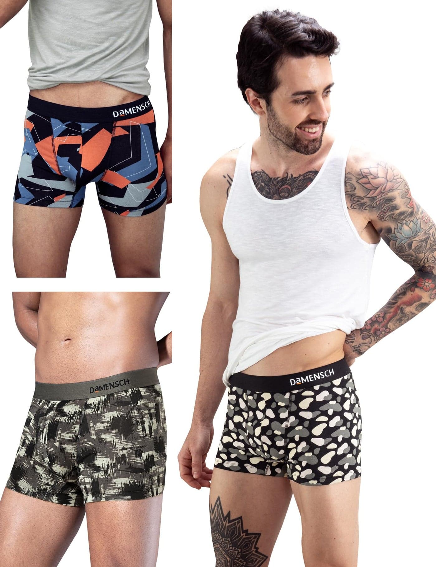 DAMENSCH Men Deo-Soft Supima Modal Trunks-Pack of 3-Breezy Black, Misty Blue, Arctic Grey-Small