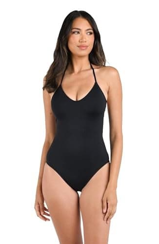 La Blanca Women's Standard Island Goddess Scoop Front Lingerie Mio One Piece Swimsuit, Black, 12
