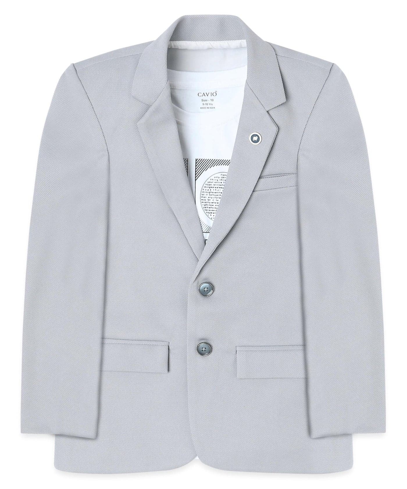 CAVIO Boys Grey Regular Fit Solid Cotton Blazer and T-Shirt
