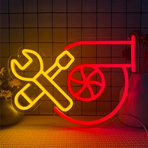 Garage Turbo Neon Light Wrench Turbo Neon Signs for Wall Decor LED Turbo Lamp Wall Art Car Garage Decor Man Cave Auto Room Garage Repair Shop Party Birthday Christmas Gift145 106in