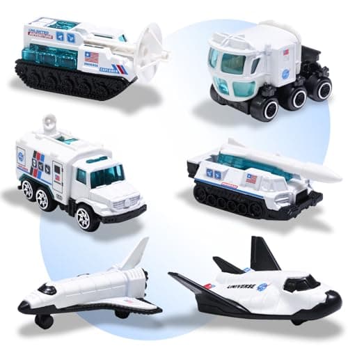 Oriate Diecast 6PCS Explore Space Spaceship Gift Set, Rocket, Space Probe, Mobile Lab Mini SpaceFleet Toys for Boys Girls 3 Years Old and Up Creative Gifts