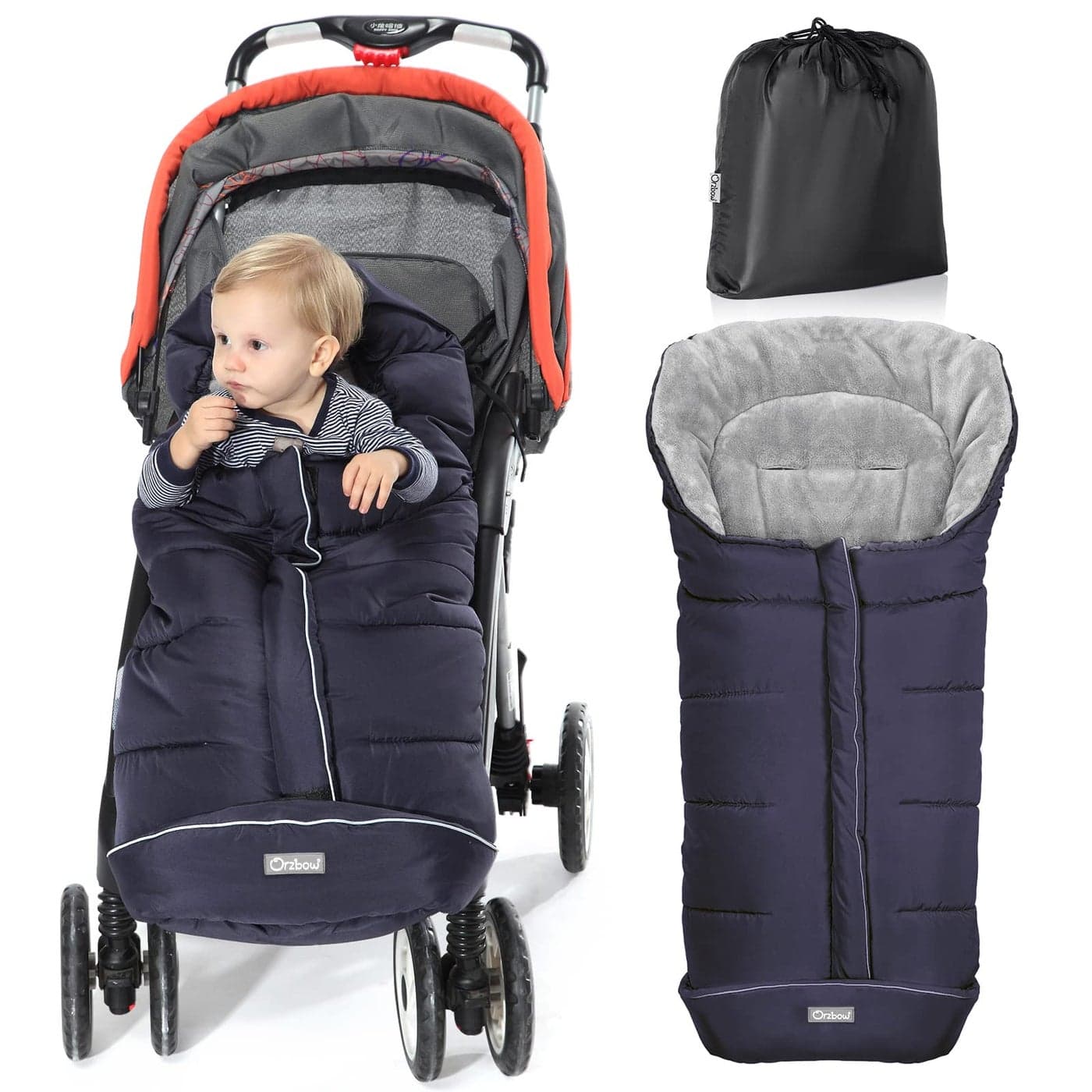 Orzbow Warm Bunting Bag UniversalStroller Sleeping Bag Cold WeatherWaterproof Toddler FootmuffBlueLarge