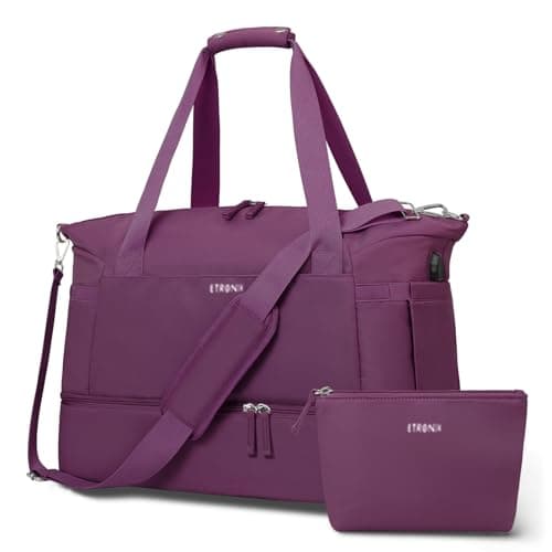 ETRONIK Gym Bag for Women, Travel Duffel Bag with USB Charging Port, Weekender Overnight Bag with Wet Pocket and Shoes Compartment for Women, Travel, Gym, Yoga (Grape Purple)