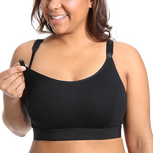 Gratlin Womens Plus Size Nursing Bra Sports Maternity Support Cotton Breastfeeding Bras Black 3XLarge