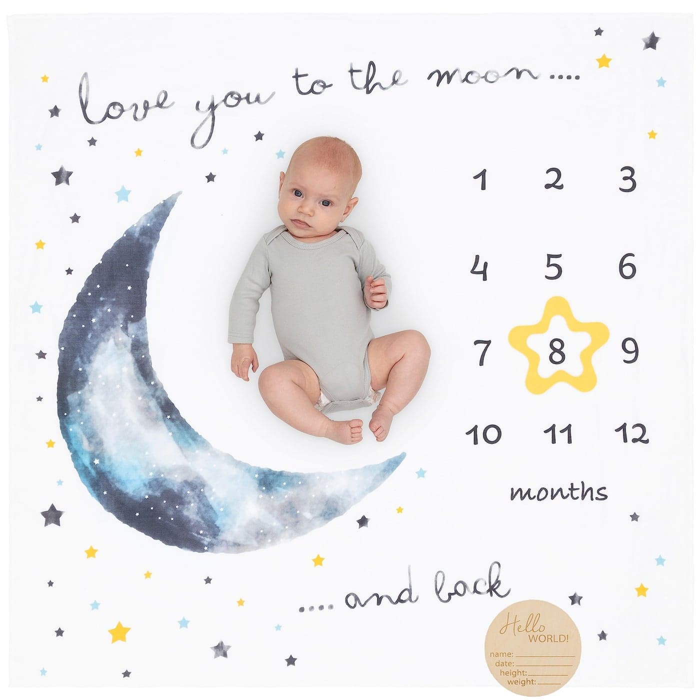 Pondering Pine Organic Baby Moon Milestone Blanket Boy or Girl Love You to The Moon and Back Stars 112 Months 47x47