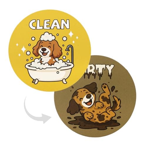 Funny Dog Clean Dirty Dishwasher Magnet Sign, Double-Sided Reversible Clean Dirty Flip Indicator Magnet for Kitchen Refrigerator Laundry Room