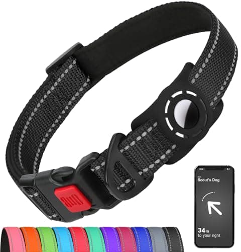 Erbine AirTag Dog Collar with AirTag Holder Compatible for Air Tag, Reflective Soft Padded, Safety Locking Buckle, Adjustable Nylon for Small Medium Large Dogs (Black,XL)