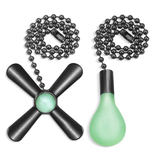 Dotlite Black Ceiling Fan Pull Chain Set, 2Pack 3mm Diameter Beaded Fluorescent Decorative Pendant Extension, 12in Lighting & Fan Chain Extender with Connector Glow in The Dark(Black)