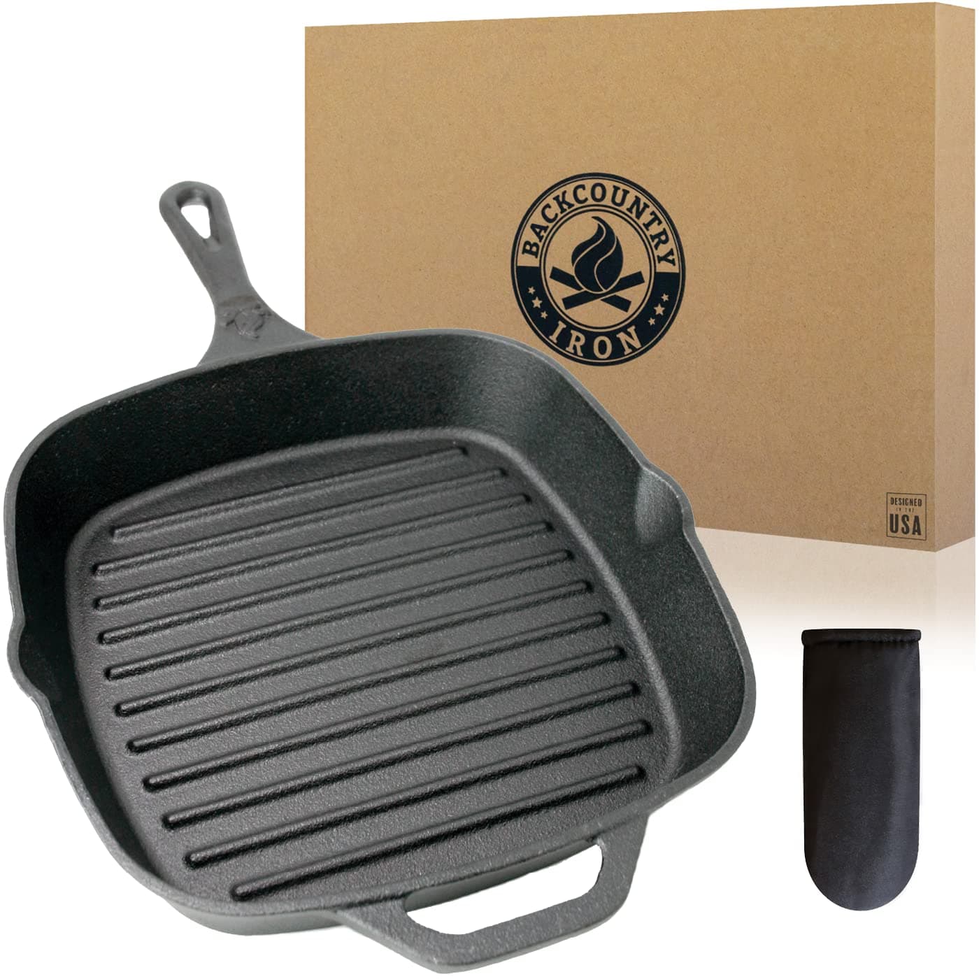 Backcountry Iron 8 Inch Square Grill Pan Medium PreSeasoned Cast Iron