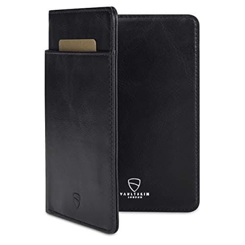 Vaultskin Leather Passport Holder Slim RFID Blocking Travel Wallet for Men and Women Fits Passport Credit Cards ID Cash Passport Cover Ideal Travel Accessories with Gift Box Black Kensington