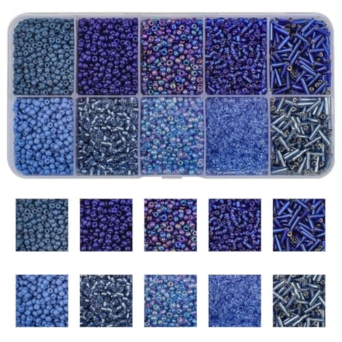 KINGSHINE Approx 5000pcs 120 Glass Seed Beads for Jewelry Making 2mm Mix 10 Colors Tube Bead Glass Bugle Bead Waist Beads Kit for Bracelets Necklaces Earrings DIY Supplies Dark Blue