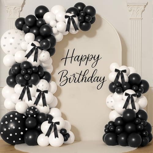 Charnoel Pearl Black and White Balloon Garland Arch Kit 153 Pcs Garland Balloon Bow Pearl Sticker Party Decor for Wedding Bridal Engagement Coquette Birthday Party Decorations