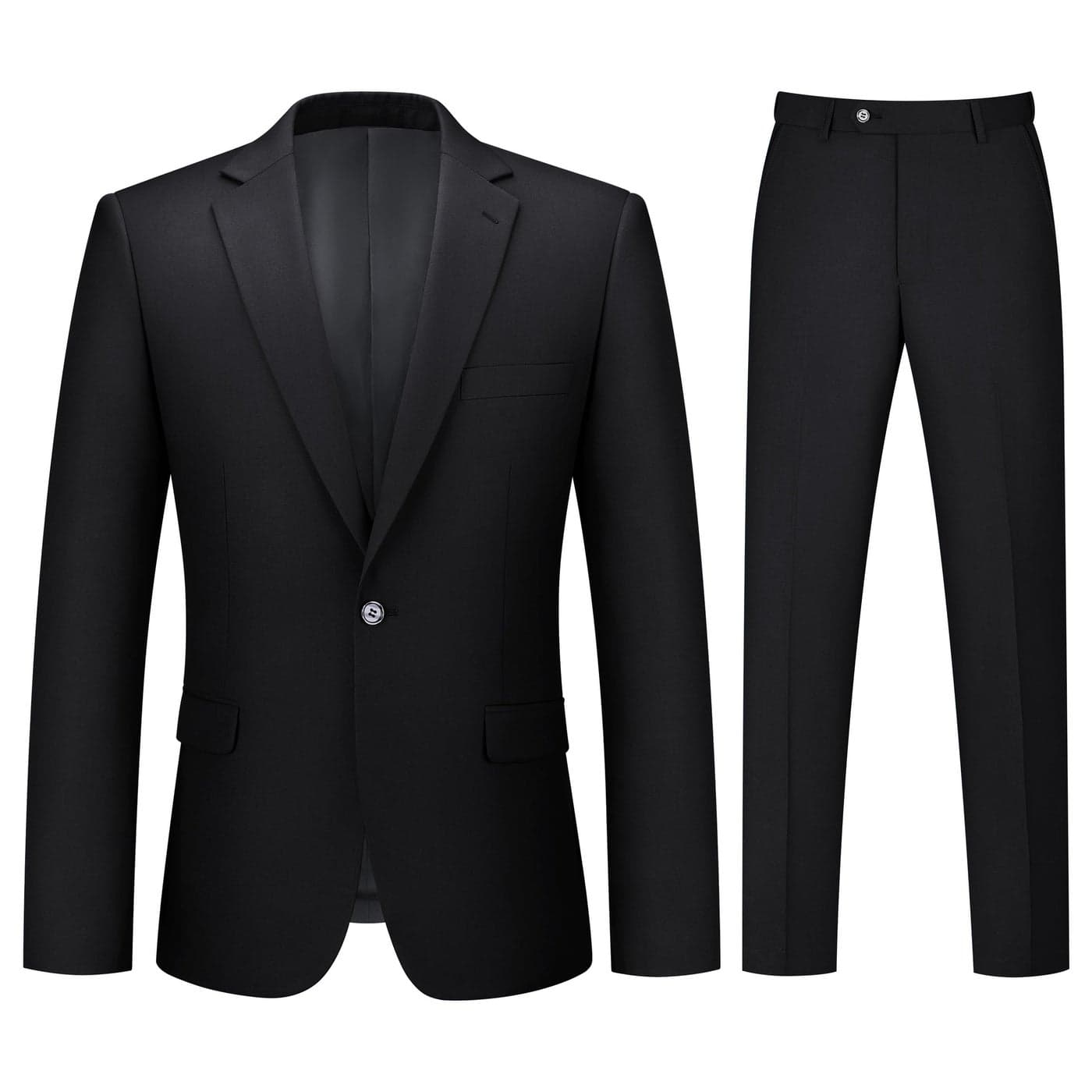 LORENZO BRUNO Mens Suit 2 Piece Black Suits for Men One Button Slim Fit Solid Jacket Pants Tuxedo Set Business Wedding Party Black S