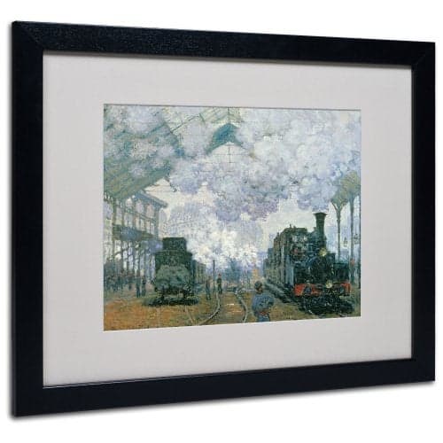 Trademark Fine Art Gare Saint-Lazare Arrival of a Train by Claude Monet Canvas Wall Artwork, Black Frame, 16 by 20-Inch