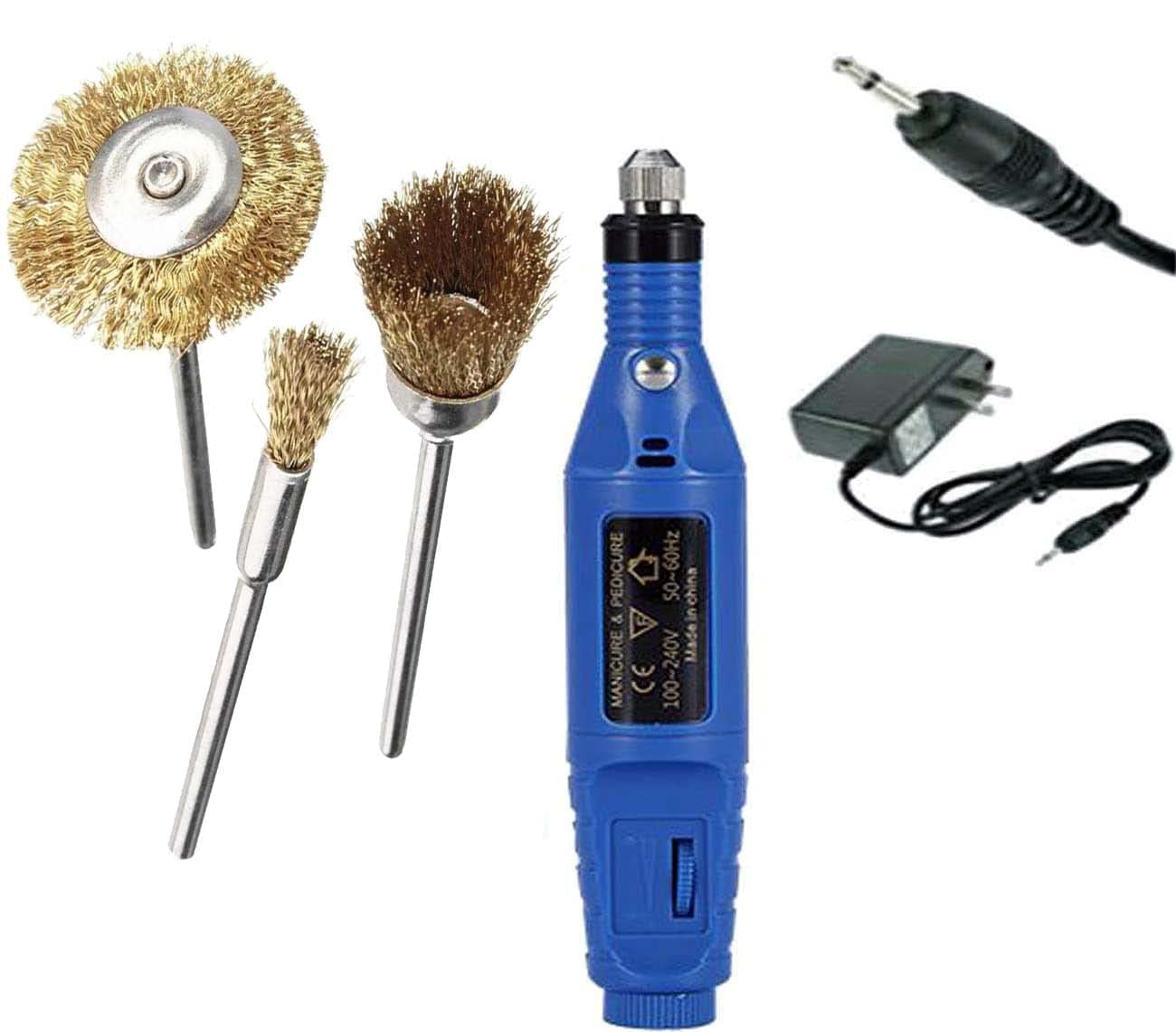 DIY Crafts 3x Pcs, Brass Bristle, Electric Pen Shape Drill Metal Polishing Machine with Adjustable Speed (Only Drill Machne + Adopter + B(3x Pcs, Brass Bristle)