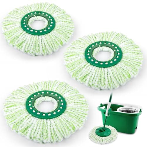 3 Pack Mop Head Replacement for Libman Tornado Spin Mop Replacement Head ONLY Compatible with Libman Easy to Replace Machine Washable Green and White NOT for Old Version