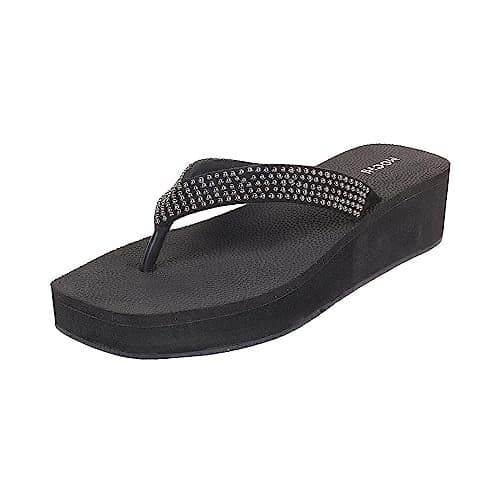 Mochi Women's Black Embellished Wedge Heel Fashion Slipper Sandal UK/7 EU/40 (34-131)