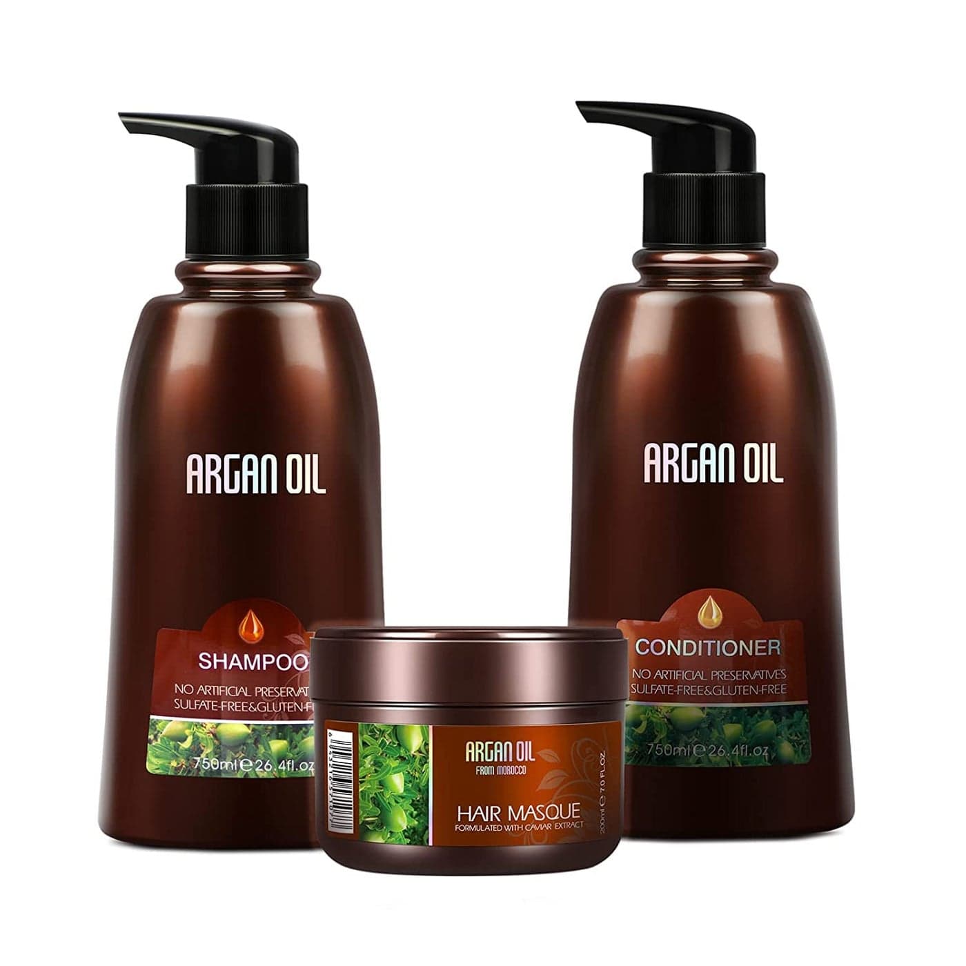 Moroccan Argan Oil Shampoo and Conditioner Sets with Hair Mask, Color Safe Smooth Add Shine Hair Treatment, UV Protection, Intense Moisturizing Hair Wash Kit For Dry, Damaged, Frizzy Hair,3 pack