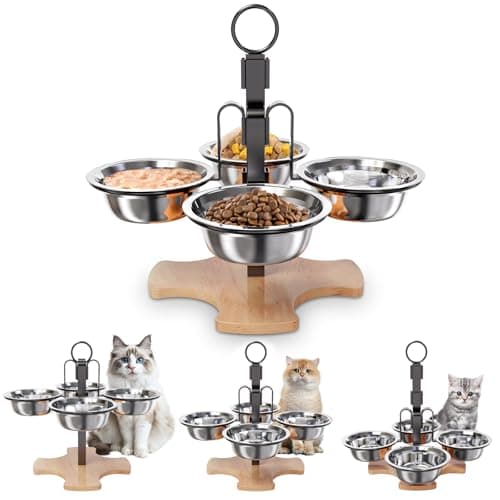 Adjustable Elevated Cat Bowls with Stand 3 Height Raised Food Water Bowl Set for Indoor Cats 4 Stainless Steel Tilted Pet Dishes for Small Dogs NonSlip Feeding Station with AntiSpill Design