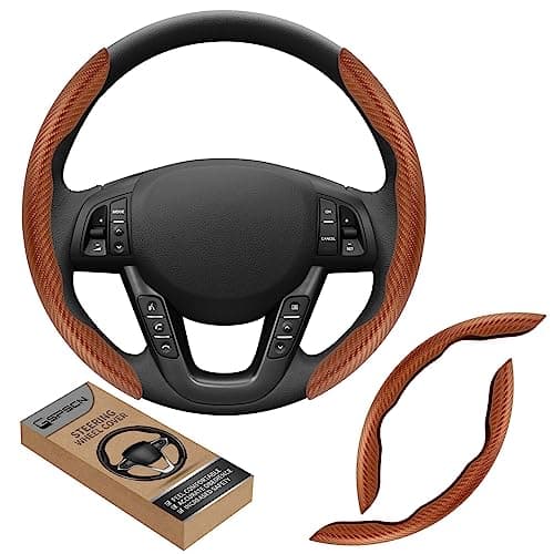 GSPSCN Universal Car Carbon Fiber Steering Wheel Cover AntiSkidButterfly Steering Wheel CoverNonSlip Segmented Steering Wheel ProtectorFit for 99 CarsCar Interior Accessories Brown