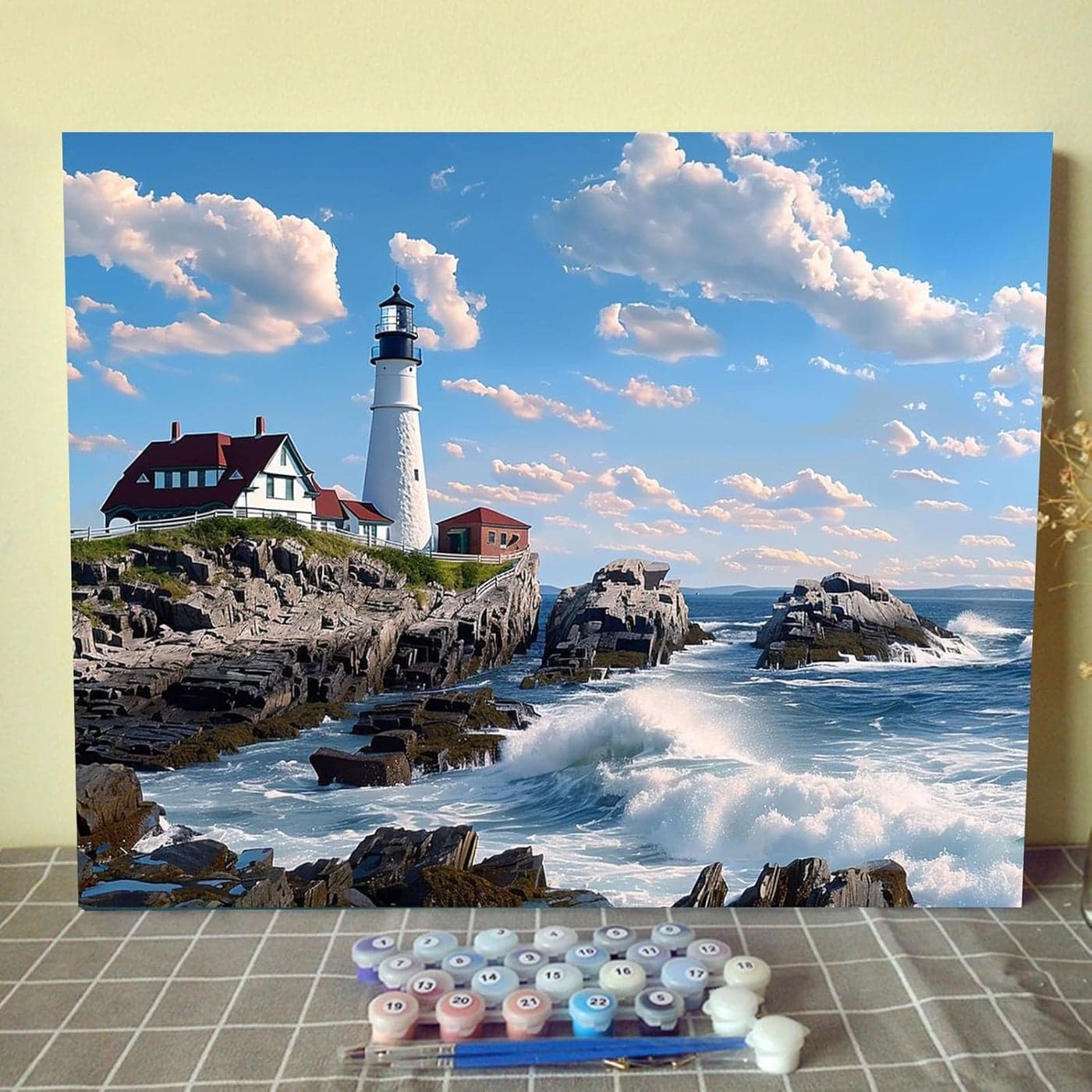 Portland Maine Lighthouse Painting Portland Head Light Paint by Number Kits 16 x 20 inch Canvas DIY Seascape Oil Painting for Kids Adults Beginner with Brushes and Acrylic Nordic ArtWithout Frame