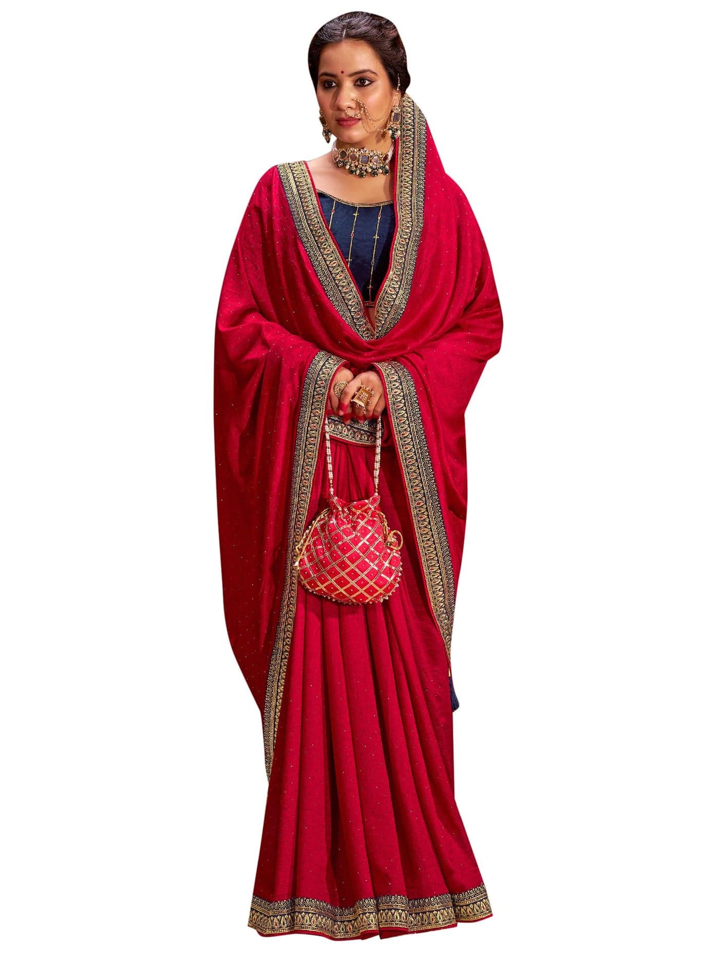 SAREE MALL Women's Pink Vichitra Silk Embroidered Saree with Unstitched Blouse Piece(AYUSHI4006_SUM)