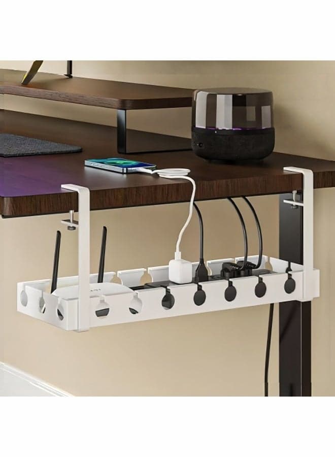 Under Desk Cable Management Tray, 40cm Under Desk Cord Organizer with Clamp Mount System for Wire Management, Metal Wire Cable Holder for Desks, Offices, No Need to Drill Holes