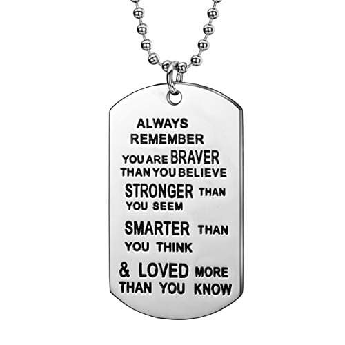 YEEQIN Gift for Son Mens Gifts Ideas Always Remember You Are Braver Pendant Necklace For Son Inspirational Gifts For Teens