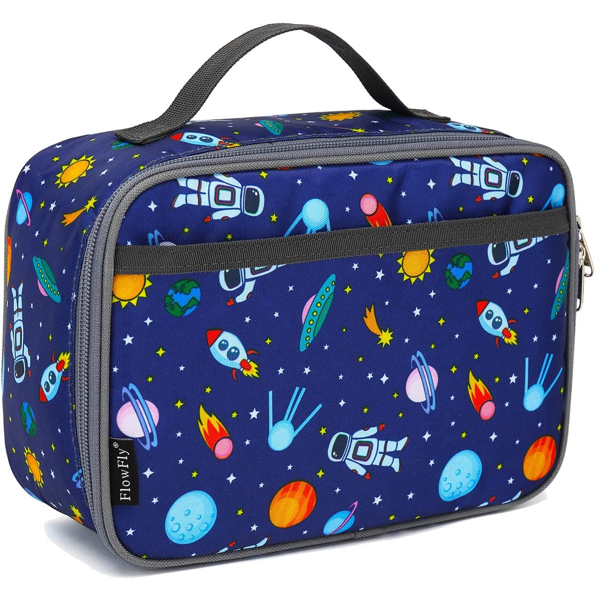 FlowFly Kids Lunch box Insulated Soft Bag Mini Cooler Back to School Thermal Meal Tote Kit for Girls Boys Astronaut