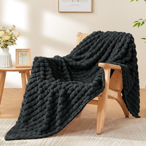 BEDELITE Updated Black Throw Blanket for Couch and Bed- Super Soft and Warm 3D Checkered Fluffy Fuzzy Fleece Blanket, Luxurious Plush Cozy Blanket for Room Decor Spring, 50x60 inches