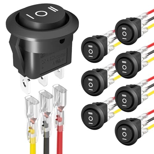 Joinfworld 3 Way Round Rocker Switch 12V Waterproof 3 Pin 3 Position ONOffON 6A250V AC 10A125V DC SPDT Circle Toggle Switch with Wires for Auto Car Marine Boat 8Pack
