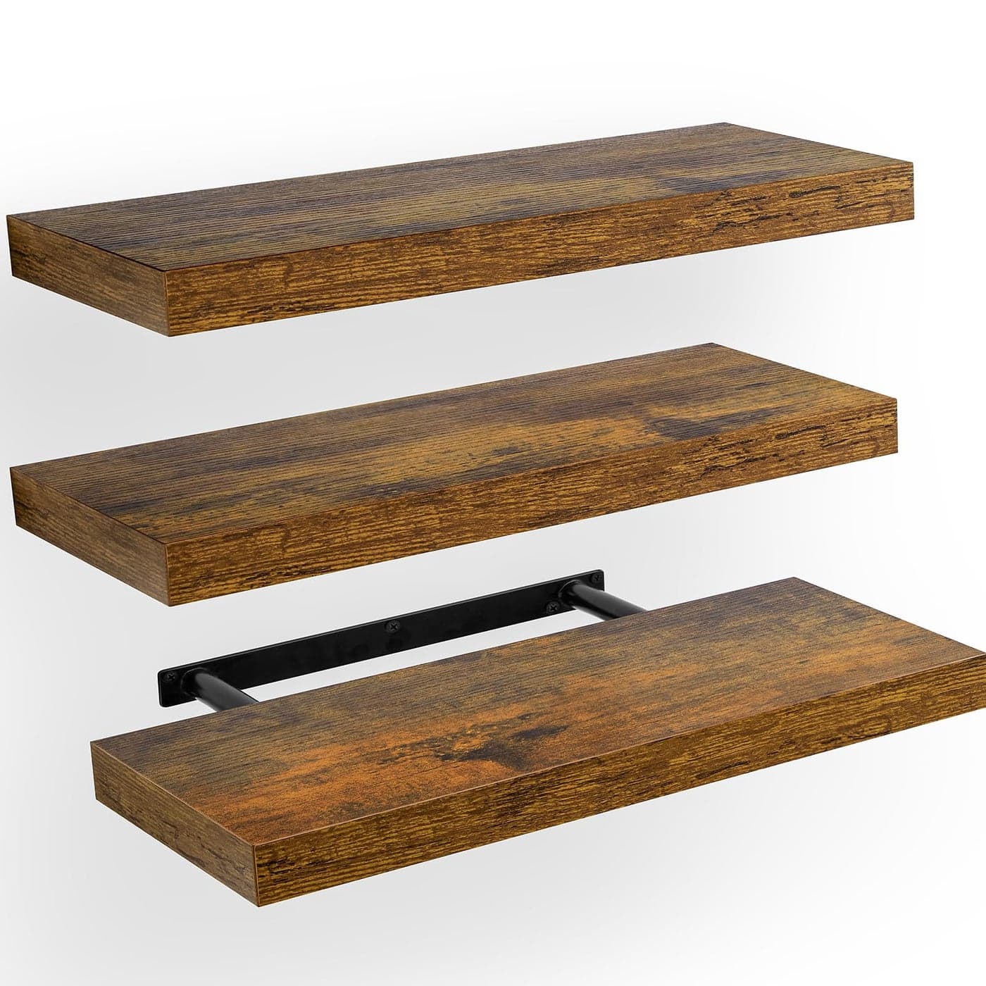 AMADA HOMEFURNISHING Floating Shelves Wall Shelves for BathroomLiving RoomBedroomKitchen Decor Decor Shelf with Invisible Brackets Set of 3 Rustic Brown AMFS07V
