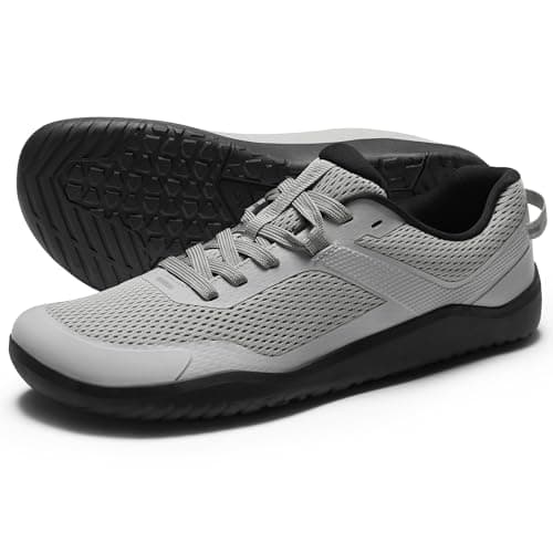 AIRHAS Mens Zero Drop Barefoot Shoes Anatomical Tox Box Sneakers for Men Gym Workout Cross Training Shoes(Light Grey,10.5)