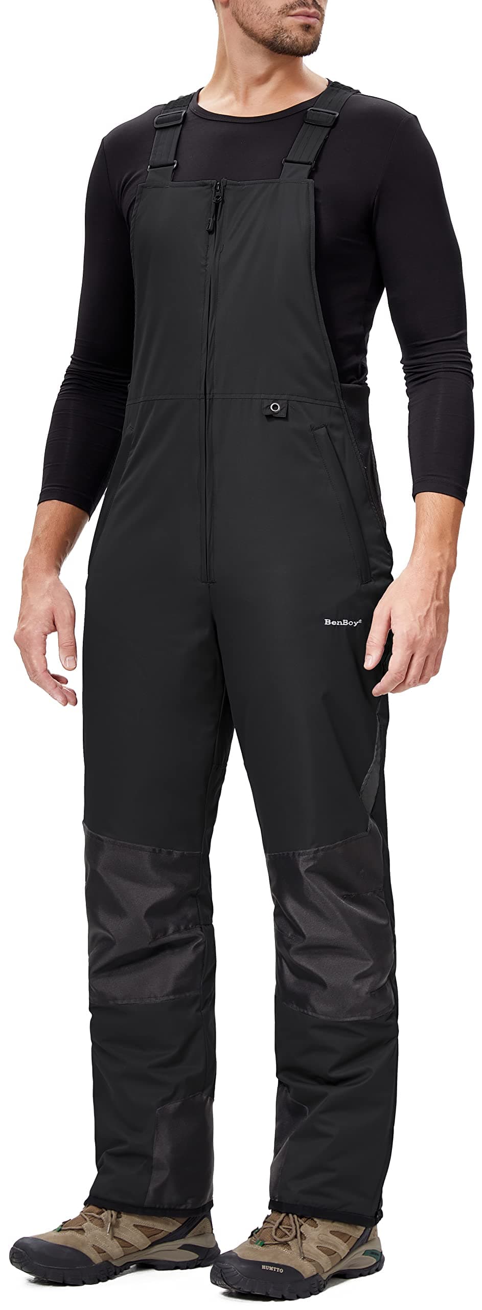 BenBoy Mens Snow Bibs Ski Pants Softshell Waterproof Insulated Ripstop Snowboarding Overalls WinterHXK8118MBlackL Darkblack