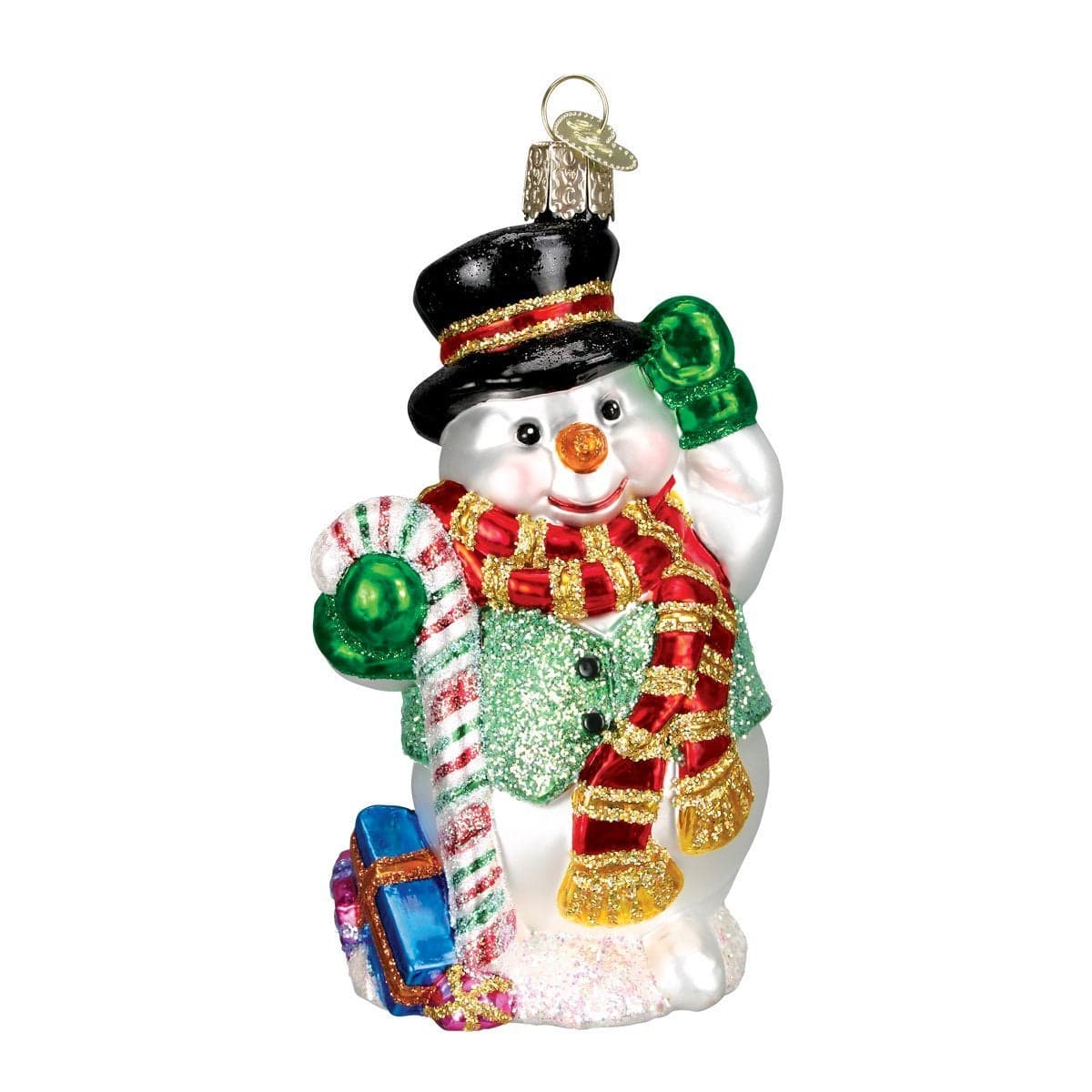 Old World Christmas Candy Cane Snowman Glass Blown Ornament for Christmas Tree Handcrafted Holiday Decoration Snowman Collection