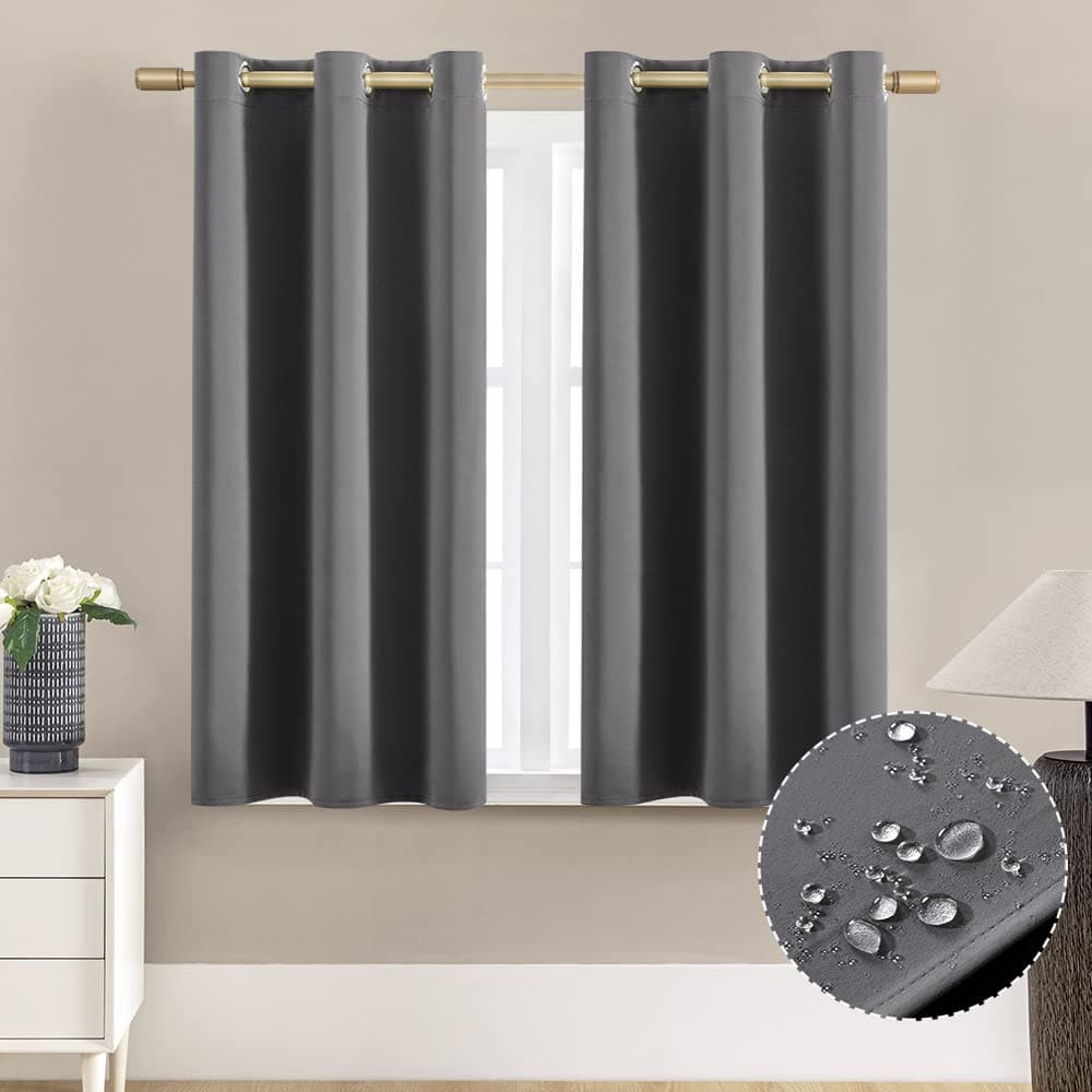 XTMYI Bathroom Curtains WindowWaterproof 48 Inch Lengh Blackout Short Curtains for WindowsDark Grey