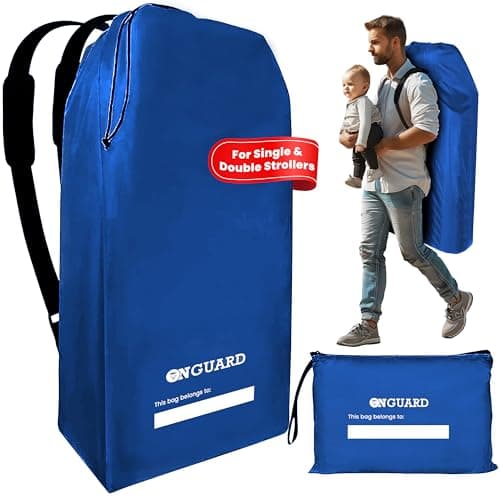 ONGUARD Waterproof Single and Double Stroller Bag for Airplane - Travel Stroller Cover for Air Travel and Storage - Gate Check Bag Backpack- Baby Airplane Essentials - Blue