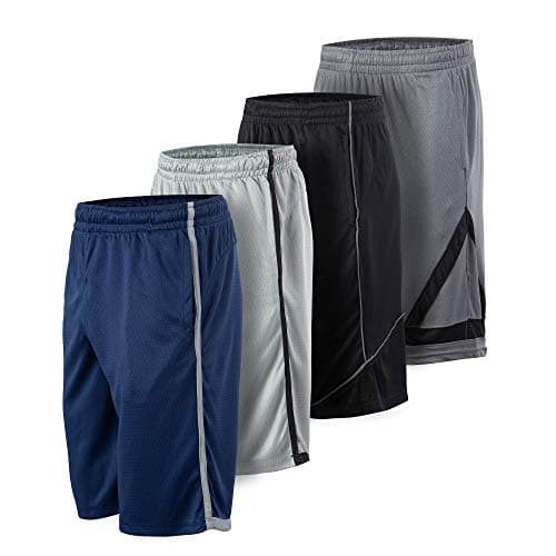 Essential Elements Men’s Athletic Shorts 4 Pack – Quick-Dry Moisture Wicking Basketball, Gym & Workout Shorts with Pockets