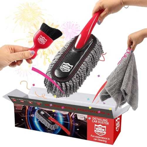 RIDE KINGS Car Detailing Kit - 3 Packs: Car Duster, Interior Cleaning Brush, Microfiber Towels | Detail Tools