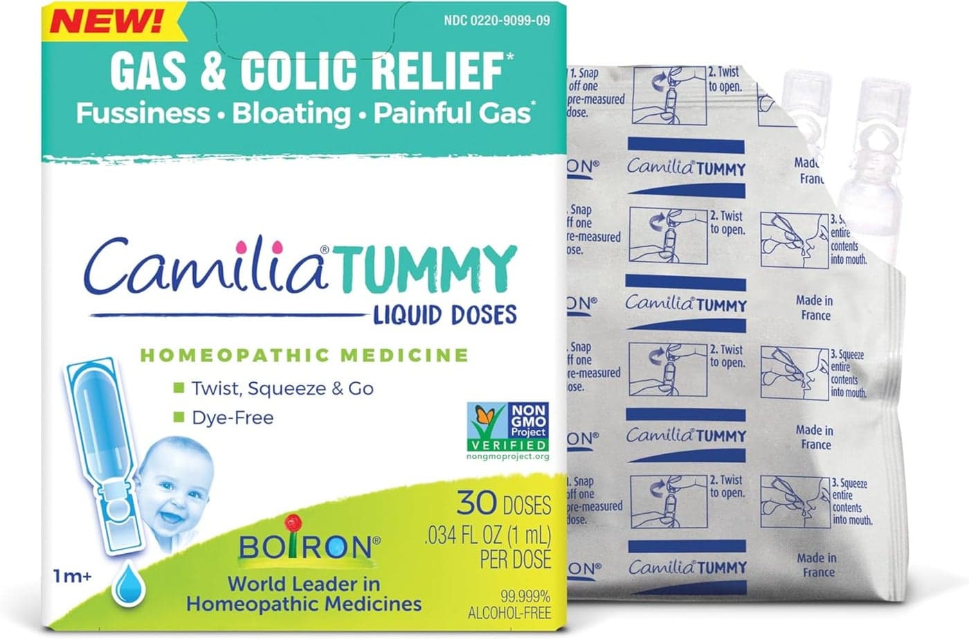 Boiron Camilia Tummy for Colic Painful Gas Bloating Fussiness Sterile and NonDrowsy Liquid Doses 30 Count