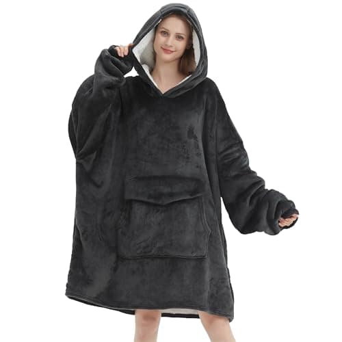 Fiosnow Grey Blanket Hoodies for Women and Men Adult Oversize Wearable Blanket Hoodies for Soft and Warm