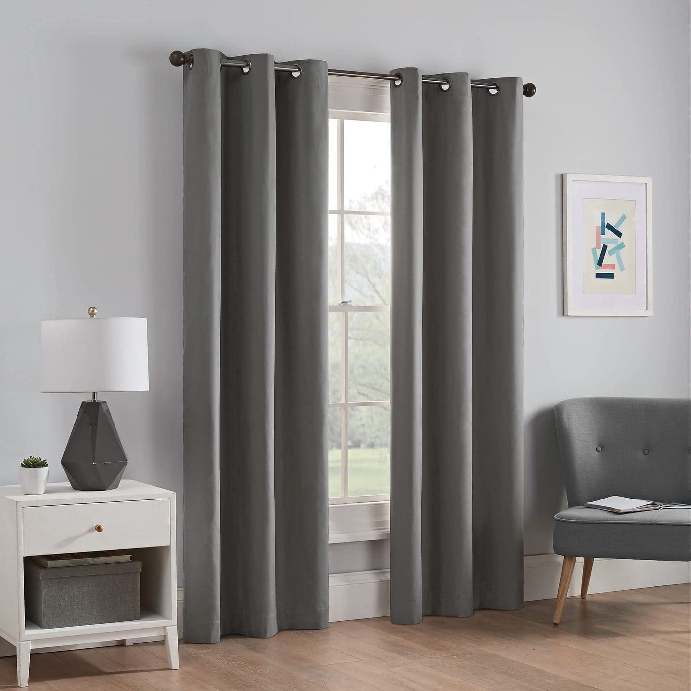 Eclipse Microfiber Total Privacy Blackout Thermal Grommet Window Curtain for Bedroom 1 Panel 42 in x 63 in Smoke